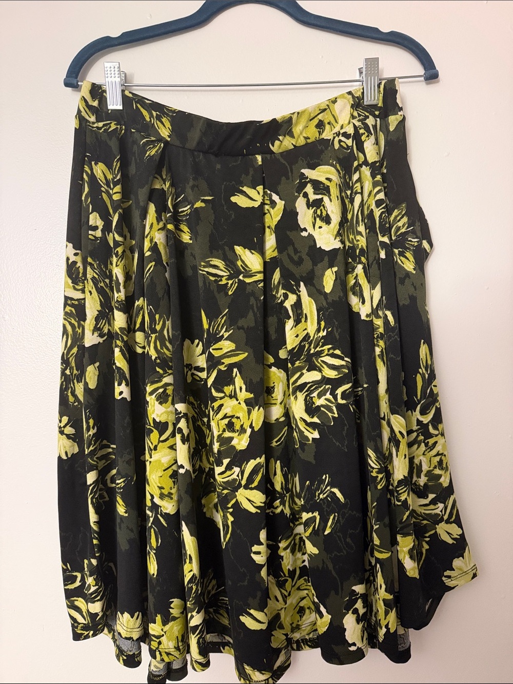 Black Floral Circle Skirt with Chartreuse Accents